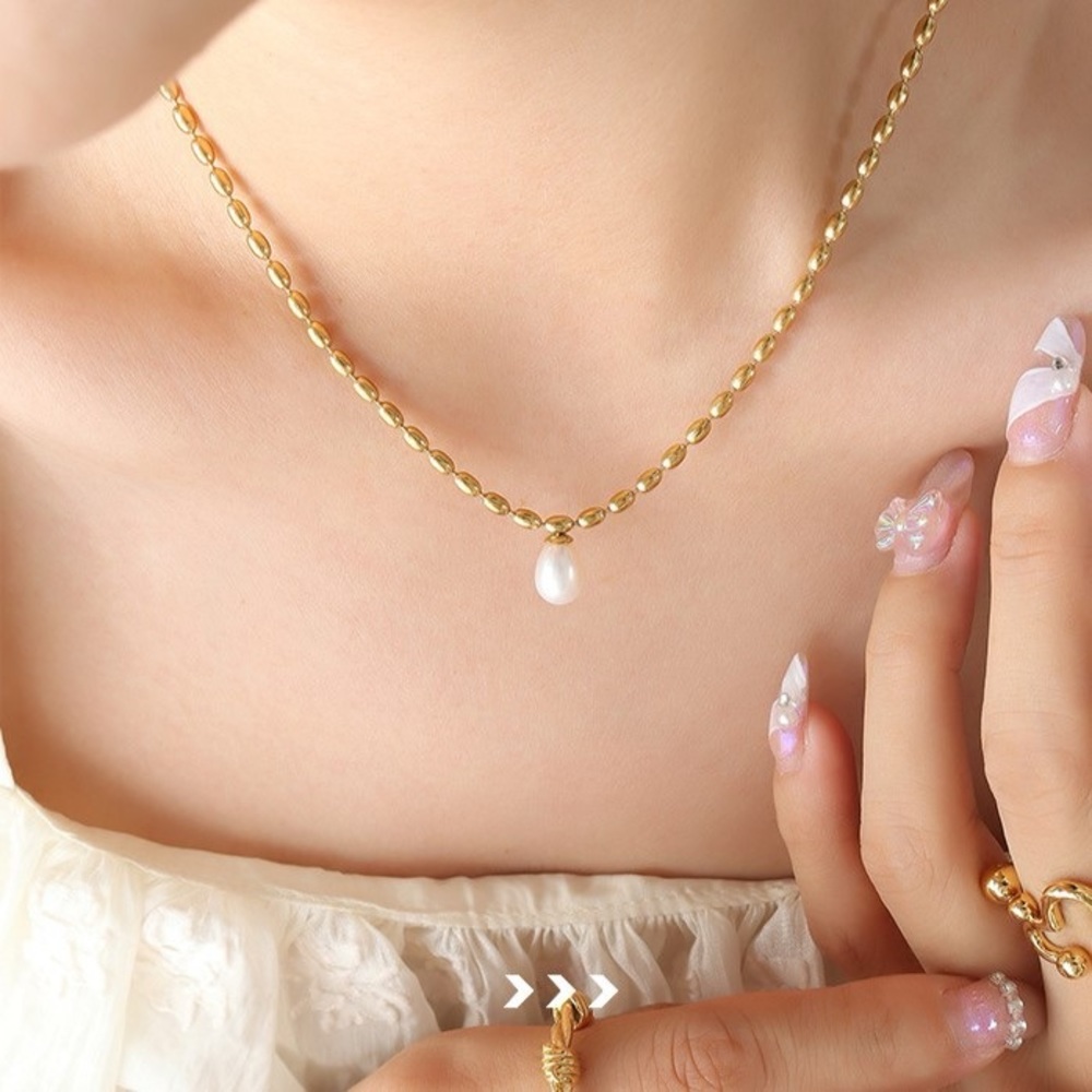 Freshwater Pearl Elongated Ball Link Chain Necklace